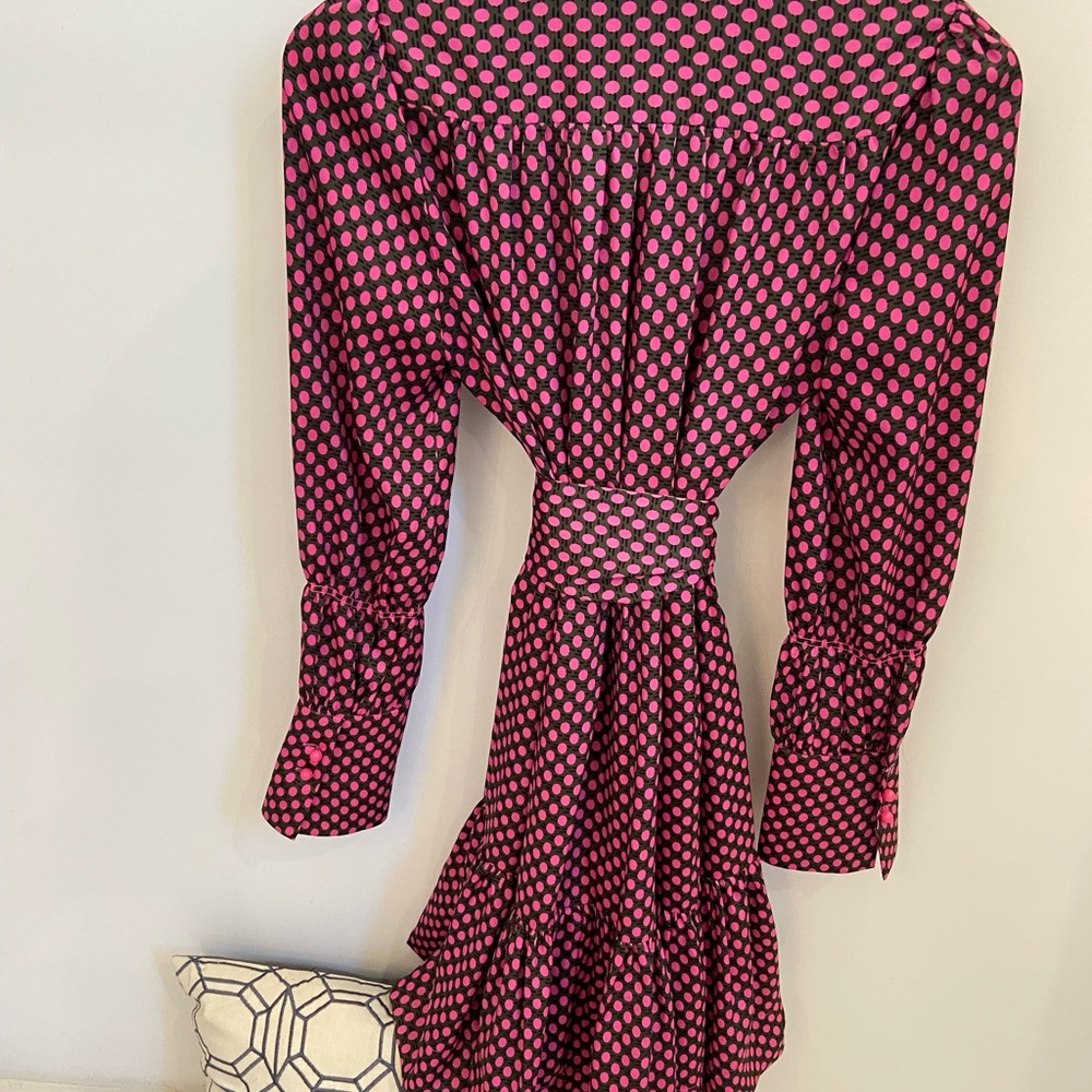 ME+EM, black and pink dots, long sleeve, ruffle, dress, 2 - Picture 2 of 6